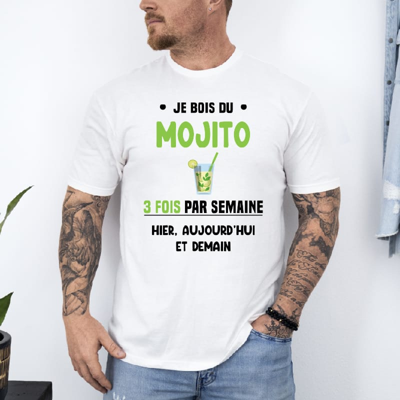 T shirt mojito 3 fois par semaine blanc