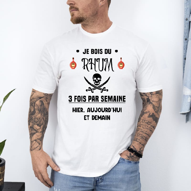 T shirt rhum 3 fois par semaine blanc