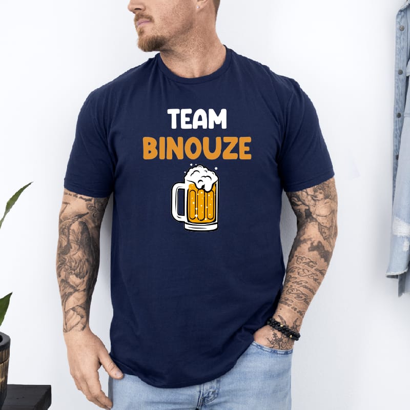 T shirt team binouze bleu marine