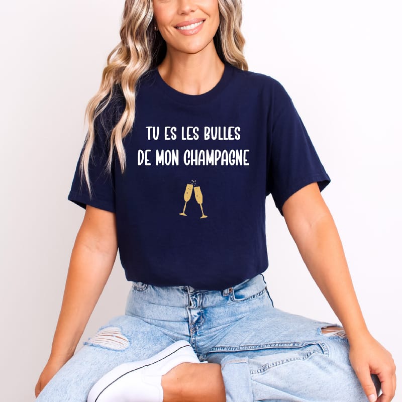 T shirt tu es les bulles de mon champagne femme bleu marine T shirt tu es les bulles de mon champagne femme bleu marine
