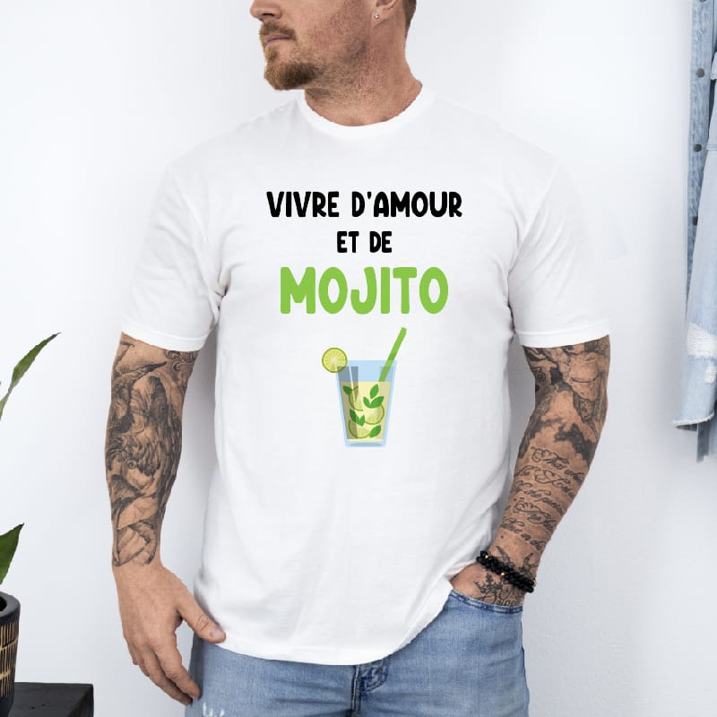T shirt vivre d'amour et de mojito blanc