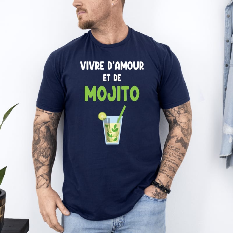 T shirt vivre d’amour et de mojito bleu marine T shirt vivre d'amour et de mojito bleu marine