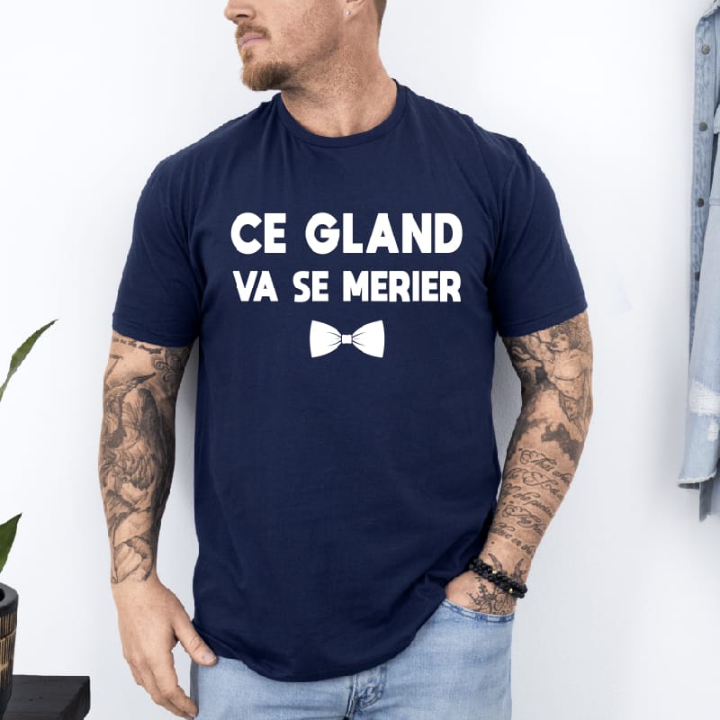 t shirt ce gland va se marier bleu marine