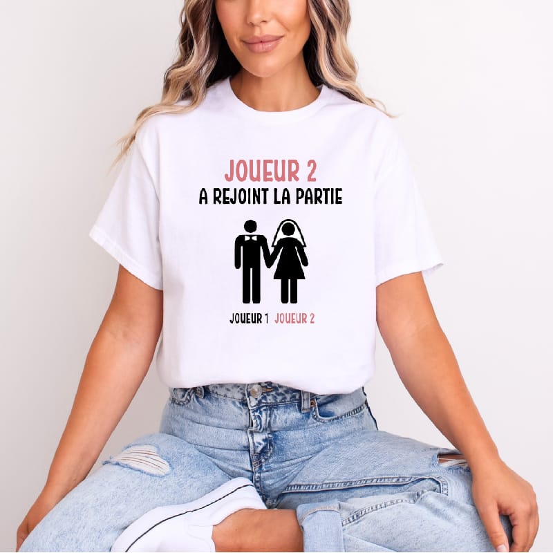 t shirt evjf geek gaming jeux vidéos joueur 2 blanc