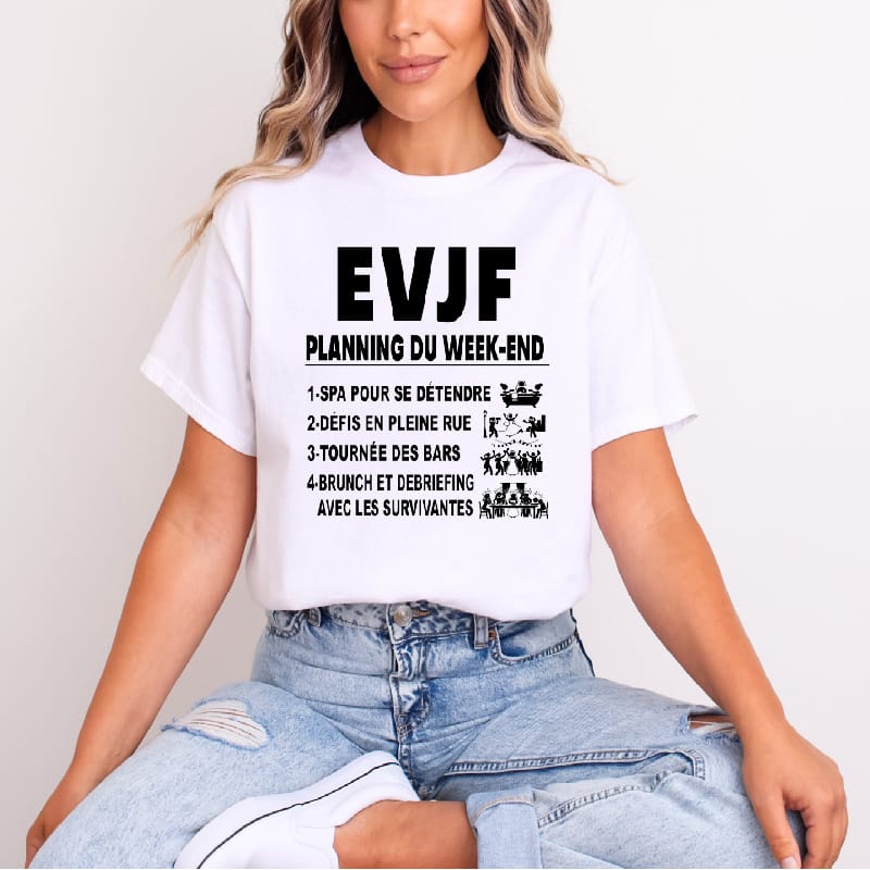 t shirt evjf planning week end blanc
