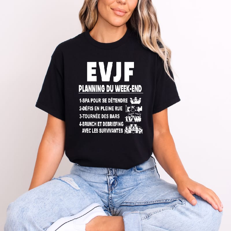 t shirt evjf planning week end noir