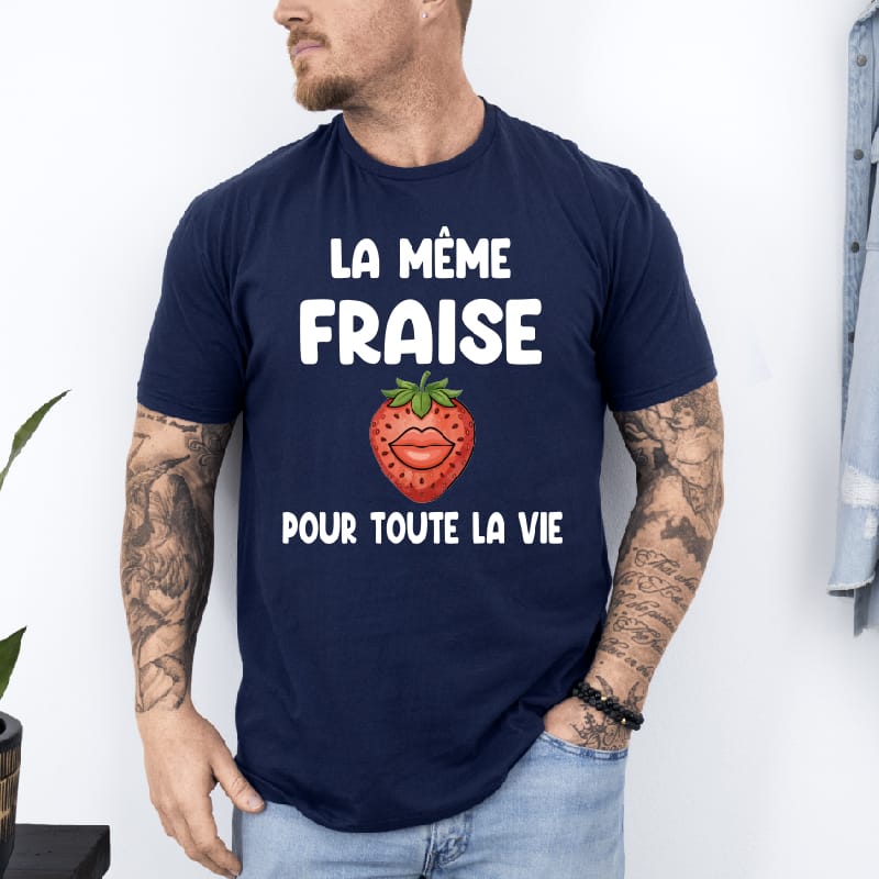 t shirt la même fraise pour toute la vie bleu marine