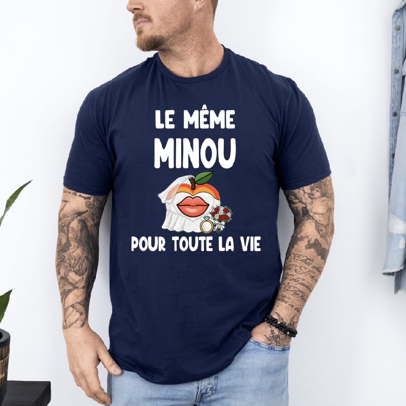 t shirt le même minou pour toute la vie bleu marine