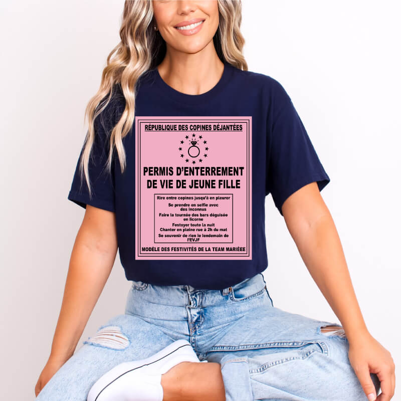 t shirt permis evjf enterrement vie de jeune fille bleu marine t shirt permis evjf enterrement vie de jeune fille bleu marine