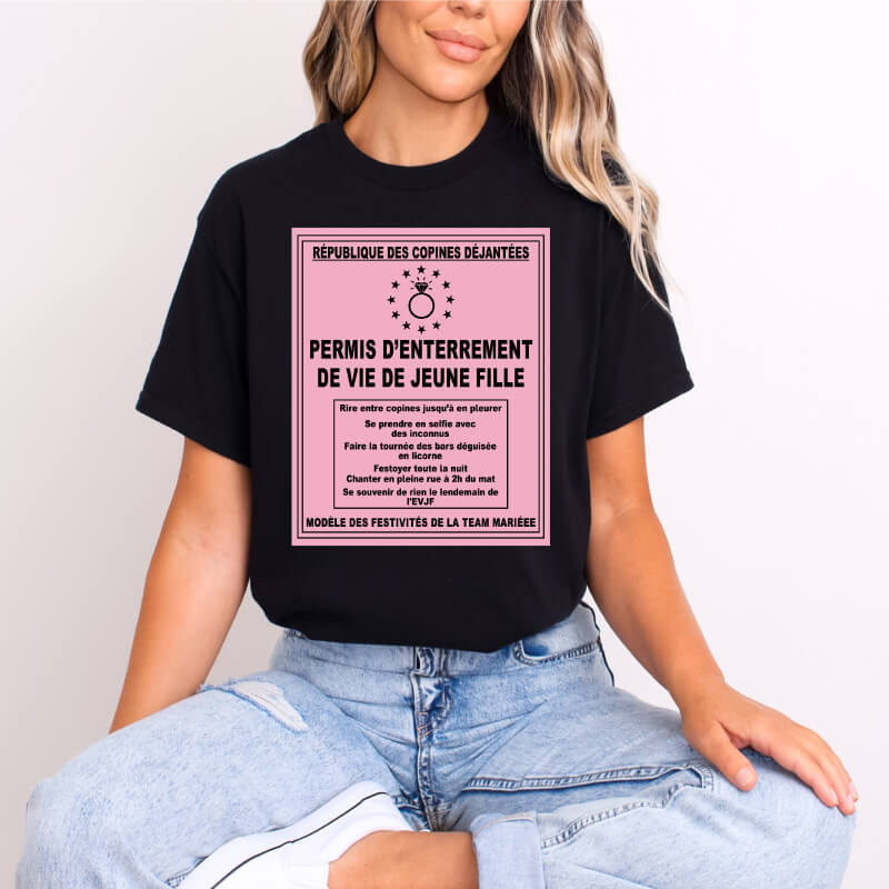 t shirt permis evjf enterrement vie de jeune fille noir