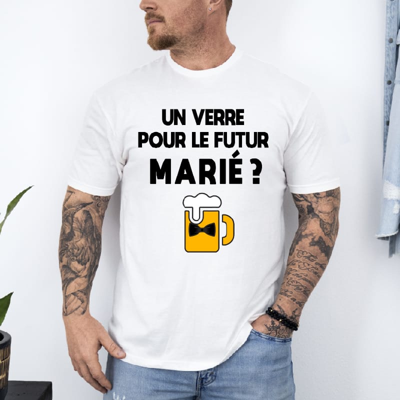 t shirt un verre pour le futur marié blanc