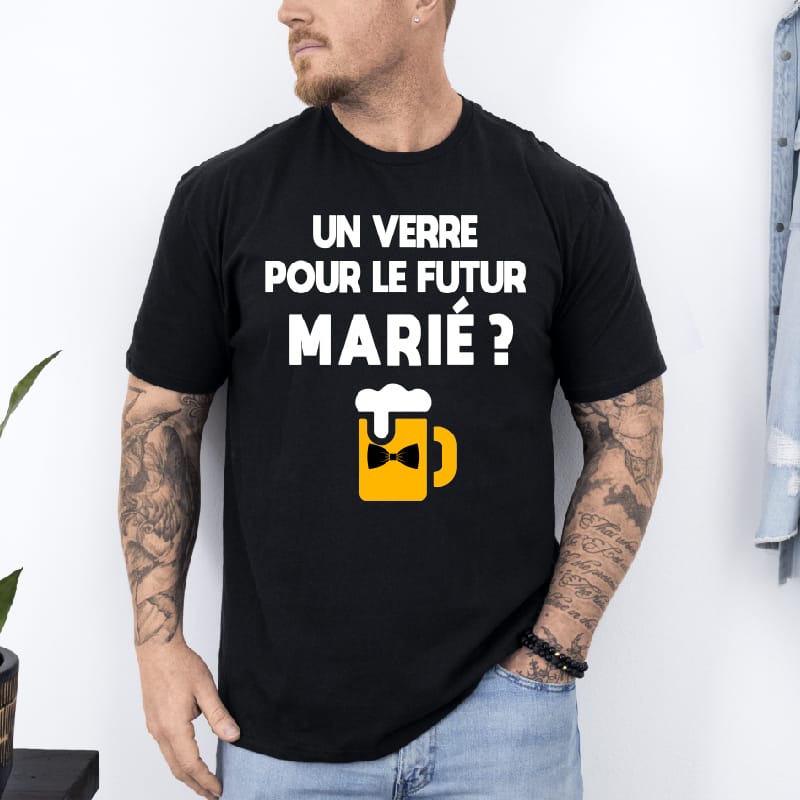 t shirt un verre pour le futur marié noir