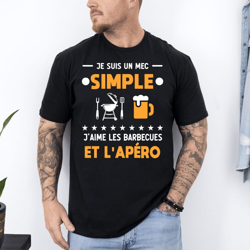 T shirt Mec simple barbecue apéro bbq noir