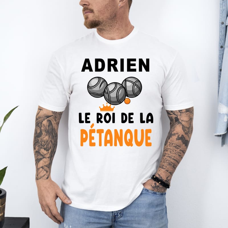 T shirt Roi de la pétanque personnalisé_ blanc