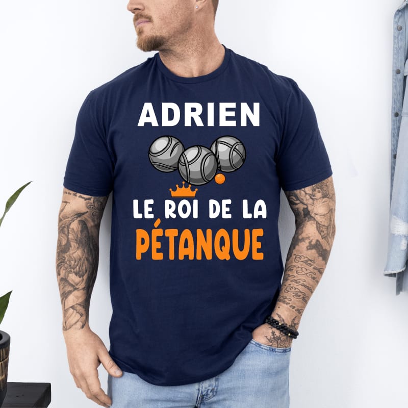T shirt Roi de la pétanque personnalisé_ bleu marine