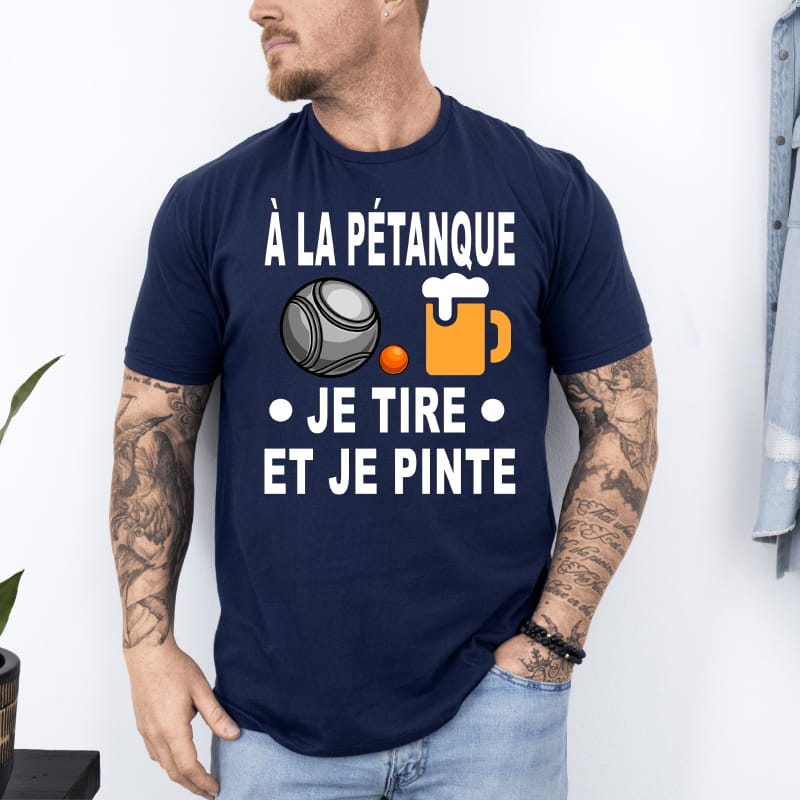 T shirt à la pétanque je tire et je pinte bleu marine T shirt à la pétanque je tire et je pinte bleu marine