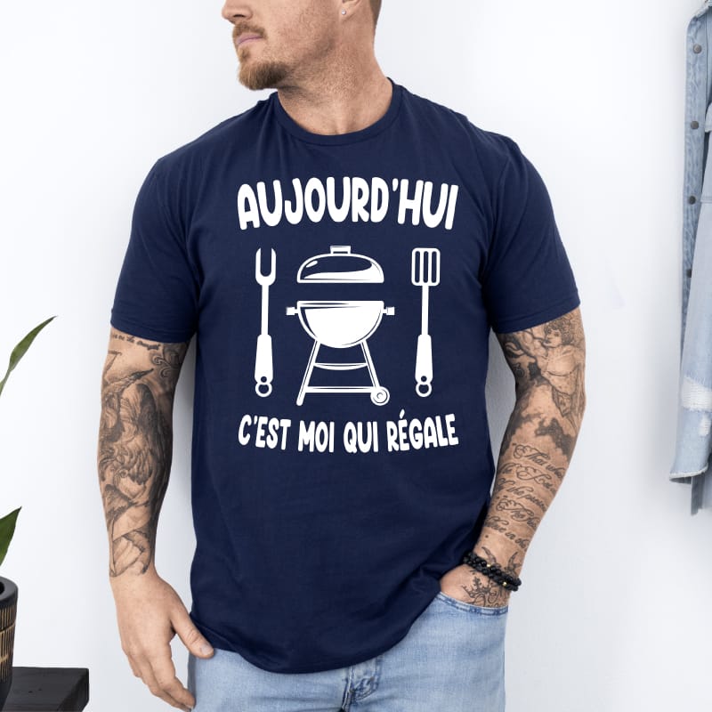 T shirt aujourd'hui c'est moi qui régale barbecue bleu marine