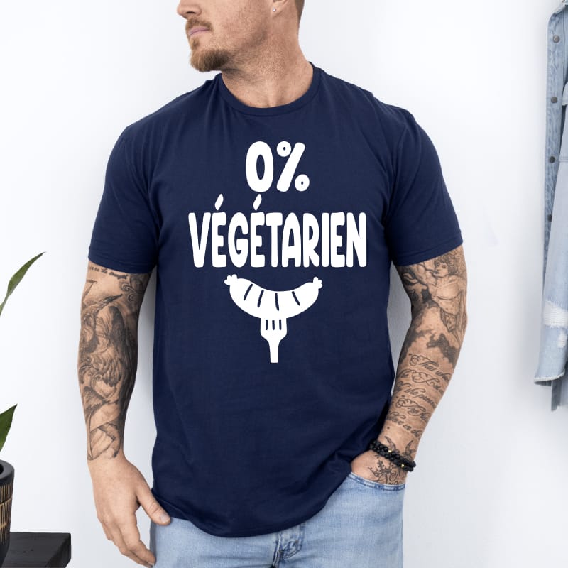 T shirt barbecue 0% végétarien bleu marine T shirt barbecue 0% végétarien bleu marine