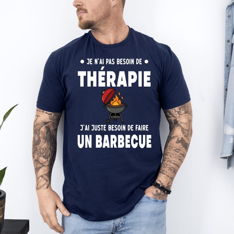T shirt barbecue pas besoin thérapie bleu marine T shirt barbecue pas besoin thérapie bleu marine
