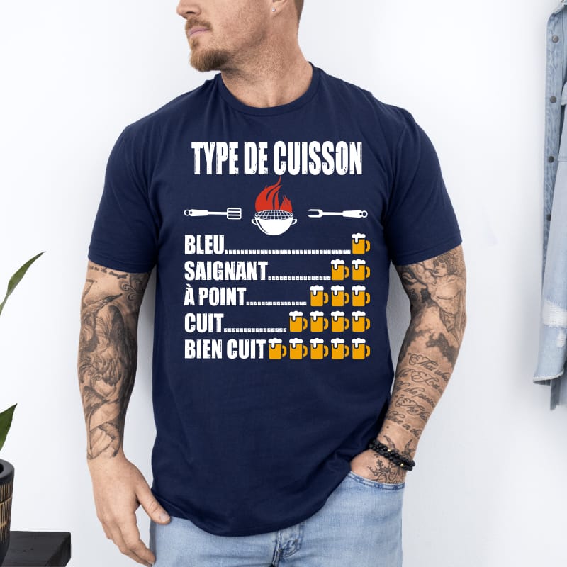 T shirt barbecue type de cuisson apéro humour bleu marine T shirt barbecue type de cuisson apéro humour bleu marine