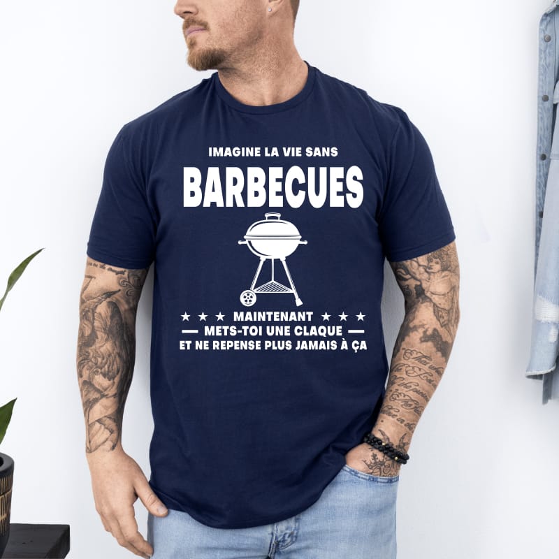 T shirt imagine vie sans barbecue humour bleu marine