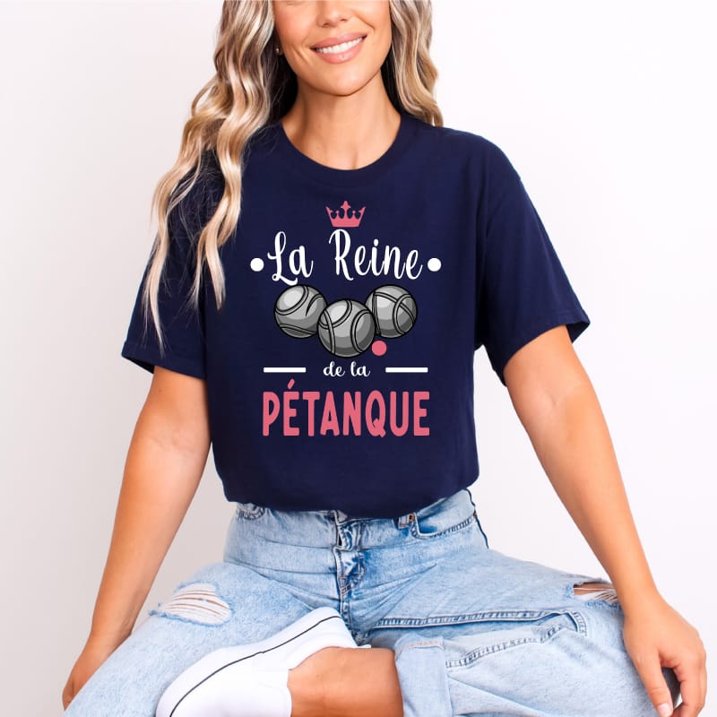 T shirt la reine de la pétanque bleu marine T shirt la reine de la pétanque bleu marine