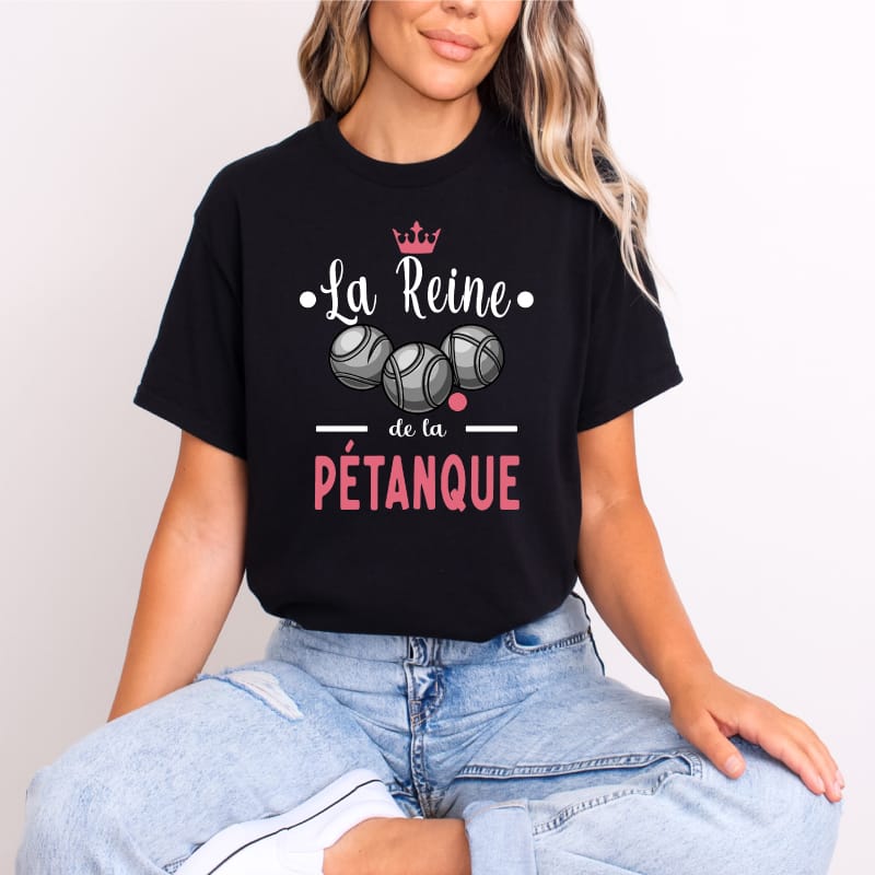 T shirt la reine de la pétanque noir