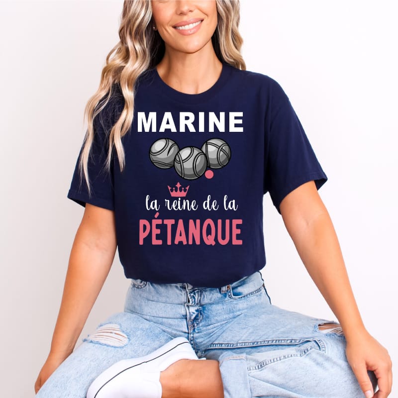 T shirt la reine de la pétanque perosnnalisé_ bleu marine