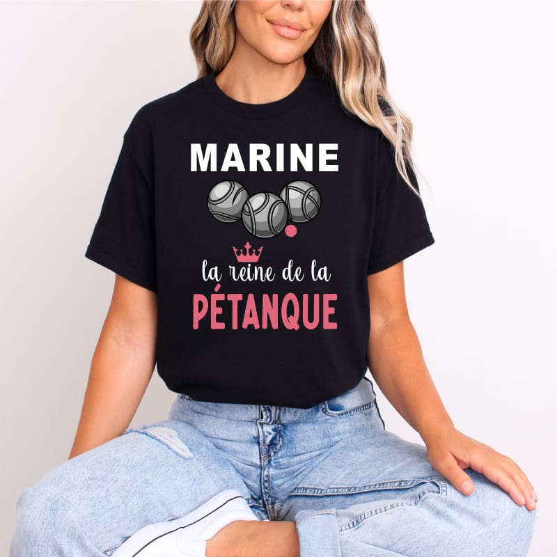 T shirt la reine de la pétanque perosnnalisé_ noir T shirt la reine de la pétanque perosnnalisé_ noir