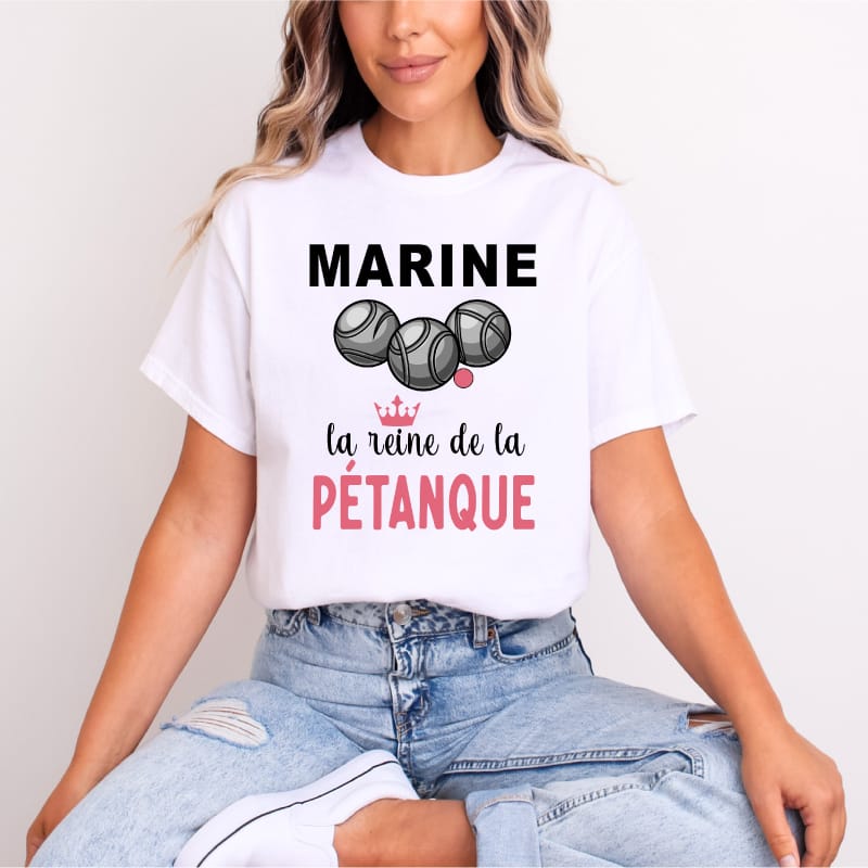 T shirt la reine de la pétanque personnalisé_ blanc