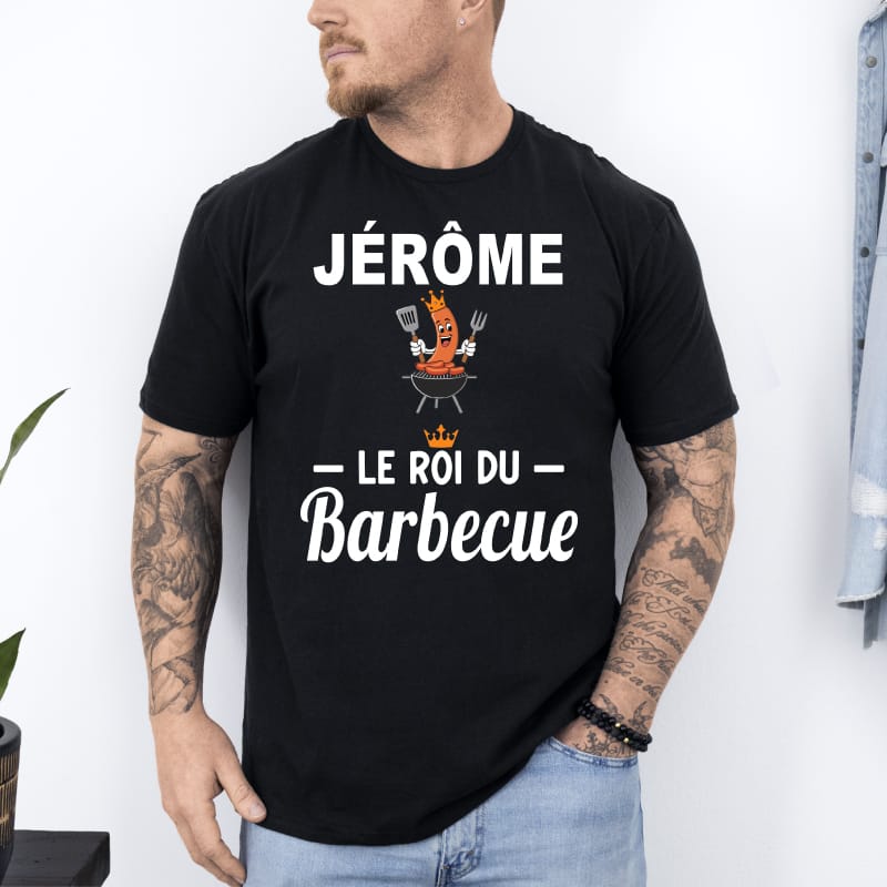 T shirt le roi du barbecue personnalisé prénom_ noir T shirt le roi du barbecue personnalisé prénom_ noir