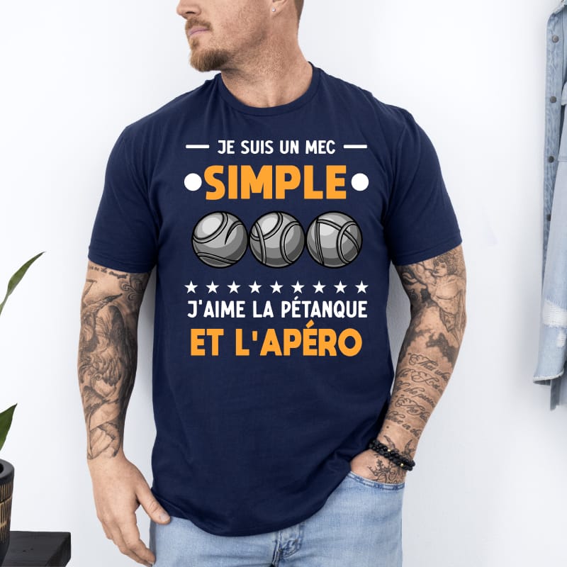 T shirt mec simple pétanque apéro bleu marine