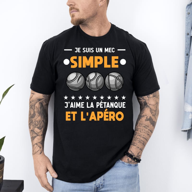 T shirt mec simple pétanque apéro noir T shirt mec simple pétanque apéro noir