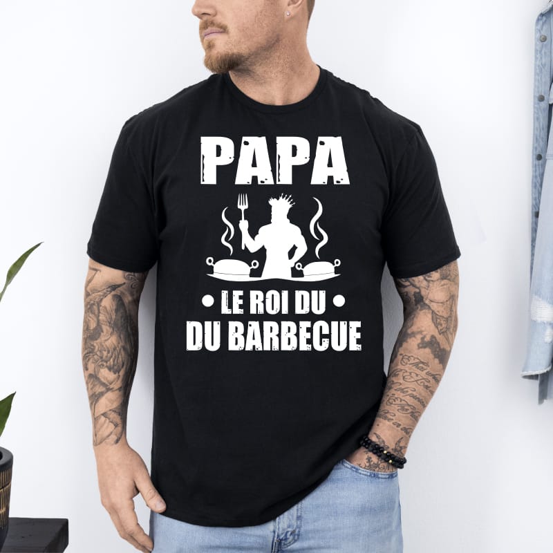 T shirt papa le roi du barbecue noir T shirt papa le roi du barbecue noir