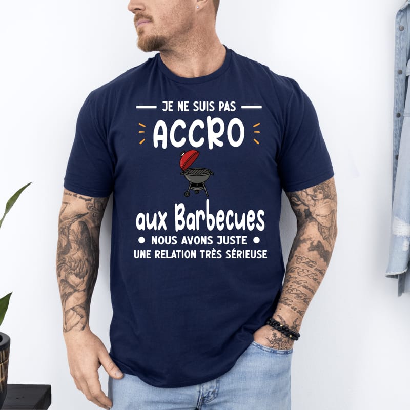 T shirt pas accro barbecue relation sérieuse bleu marine T shirt pas accro barbecue relation sérieuse bleu marine