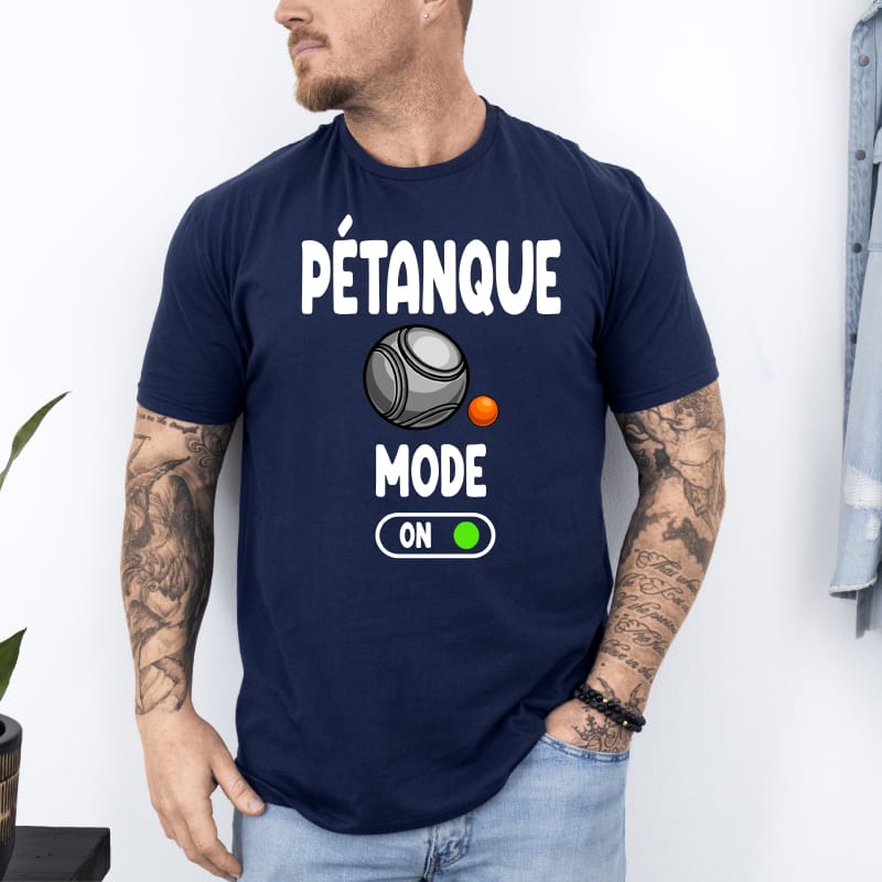 T shirt pétanque mode on activé bleu marine T shirt pétanque mode on activé bleu marine