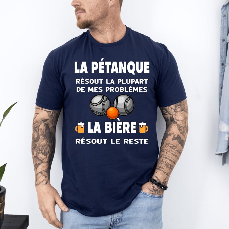 T shirt pétanque résout plupart problèmes bière le reste bleu marine T shirt pétanque résout plupart problèmes bière le reste bleu marine